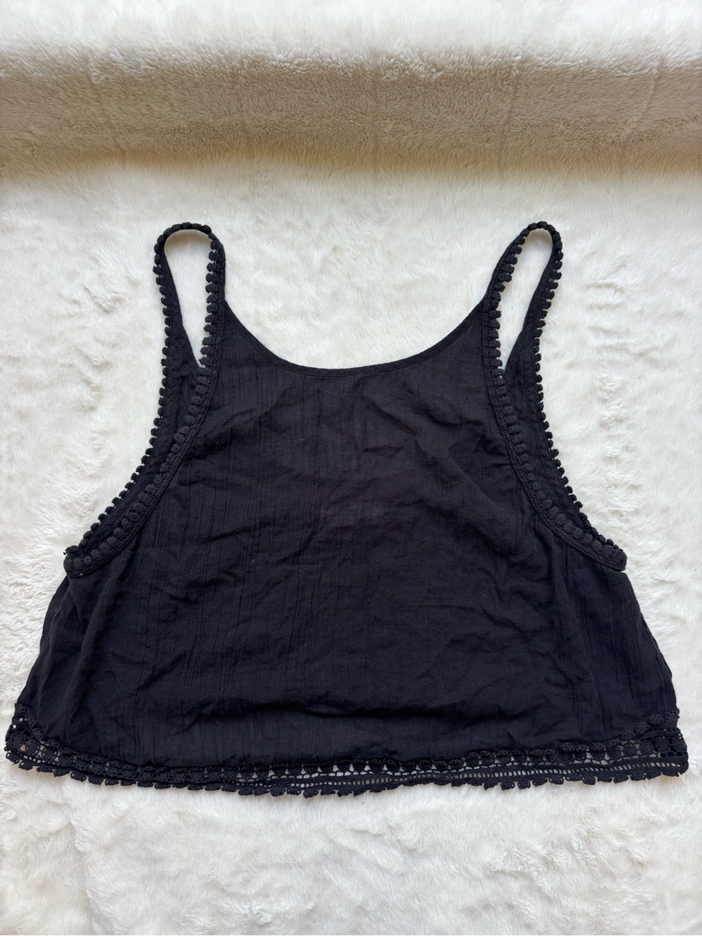 Aritzia Golden by Tna Black Boho Lace Hem High Neck Tank Top Medium